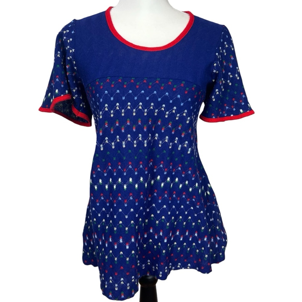 Vintage st. Michael Courtelle blue and red swing knit short sleeve top